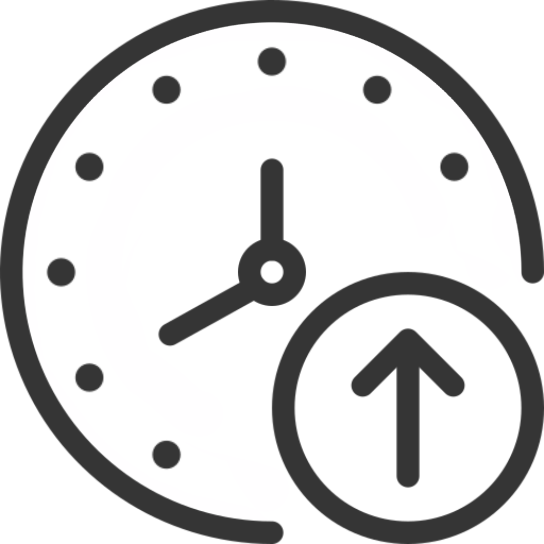 Clock icon representing higher uptime and availability.