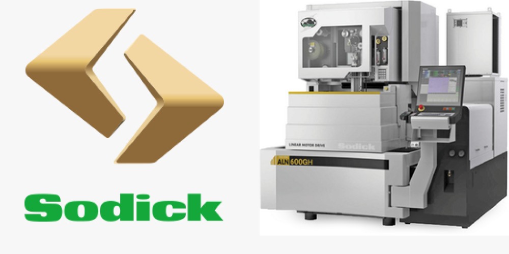 Sodick logo alongside a Sodick electrical discharge machine